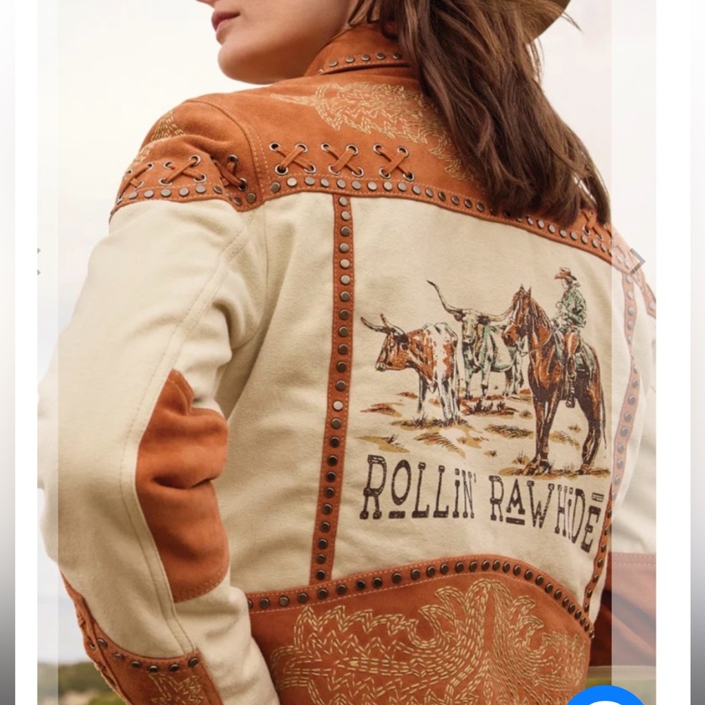 Double D Ranchwear Rollin Rawhide motorcycle Leather Jacket studs lacing cowboy - Picture 8 of 13